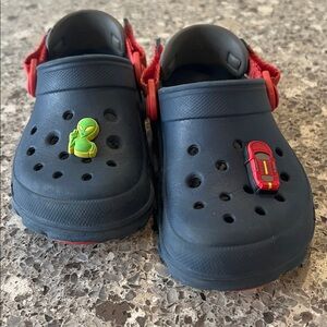 Kids Navy 10T CROCS Clog Shoes with Red Strap